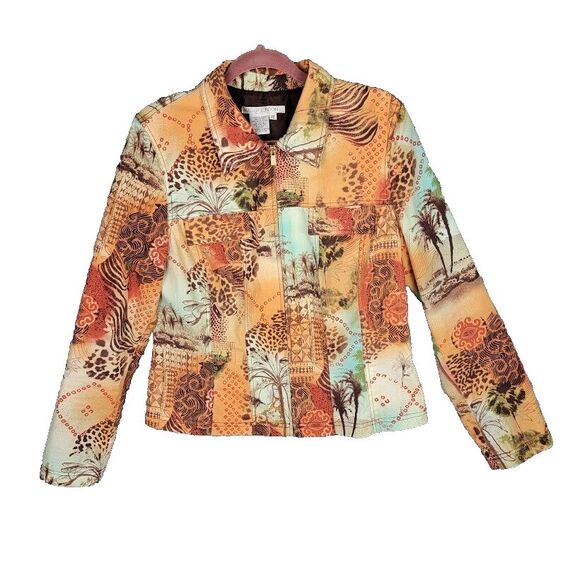Maggy London Jacket Blazer Womens 12 Full Zip Colorful Africa Animals Artsy - Picture 1 of 16